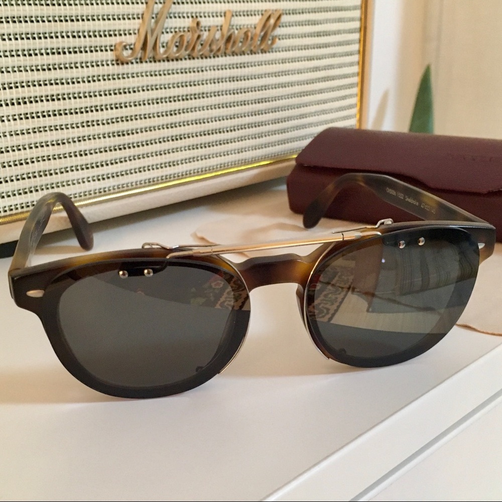 Oliver People’s Sheldrake frames with OP clip-ons